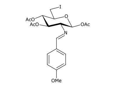 1,3,4-Tri-O-acetyl-2-amino-2,6-dideoxy-6-iodo-N-(4-methoxybenzylidene)-β-D-glucopyranose