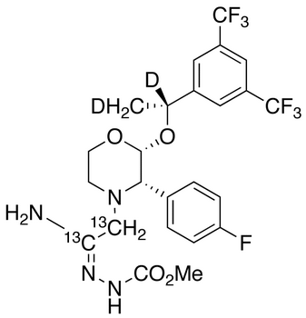 2-(R)-[1-(R)-(3,5-Bis(trifluoromethyl)phenyl)ethoxy]-3-(S)-fluorophenyl-4-[(2-N- methoxycarbonyl)acetamidrazono]morpholine-13C2,d2